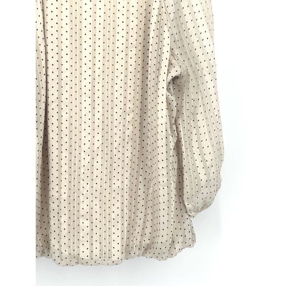 Roz & Ali Womens XL Polka Dot Blouse Beige Tie Neck 3/4 Sleeve Bubble Hem Top - Picture 9 of 15